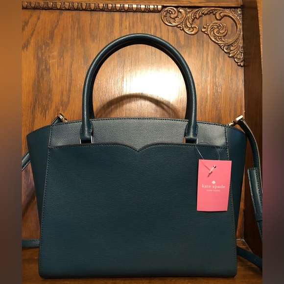 NWT-Kate Spade-Medium Satchel-Scotch Pine-Refined Grain Leather-Strap-$379 - Picture 3 of 14